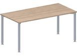 Schäfer Shop Genius Konferenztisch, Rechteck, 4-Fuß Rundrohr, B 1600 x T 800 x H 720-840 mm, Eiche-Dekor/weißaluminium RAL 9006