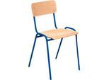 Stapelstuhl Ceha® CS 3, stapelbar bis 15 Stück, ohne Armlehnen, Sperrholz & Stahlrohr pulverbeschichtet, B 385 x T 390 x H 490 mm, Buche/blau