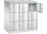 C+P Schließfachschrank Resisto, 3 Abteile, 9 Fächer, B 1148 x T 640 x H 1255 mm, Lichtgrau