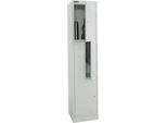 Schäfer Shop Select Kleiderspind, 2 Abteile mit Hutboden & Kleiderstange sowie 2 Fächer, Z-Türen, Zylinderschloss, mit Sockel, B 400 x T 450 x H 1850 mm, Stahl pulverbeschichtet, lichtgrau/lichtgrau