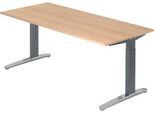 Schreibtisch TOPAS LINE, manuell höheneinstellbar, B 1800 mm, Eiche/graphit/alu poliert
