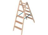 Stehleiter Krause, beidseitig, TRBS 2121-2, mit Eimerhaken, 2 x 5 Stufen/Sprossen, Holz