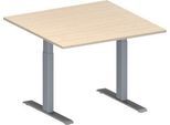 Schäfer Shop Genius Besprechungstisch MODENA FLEX, Quadrat, T-Fuß Rechteckrohr, B 1000 x T 1000 x H 650-850 mm, Ahorn/weißaluminium RAL 9006
