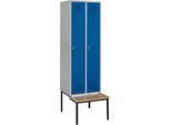 Schäfer Shop Genius Kleiderspind mit Sitzbank, 2 Abteile, Sicherheitsdrehriegelverschluss, weißaluminium/enzianblau
