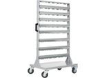 Mobiles Kleinteilemagazin, 2-seitig bestückbar, ohne Sichtlagerkästen, B 825 x T 550 x H 1450 mm, Stahl, grau