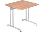 Schreibtisch TARA, C-Fuß, Rechteck, B 800 x T 800 x H 720 mm, Nussbaum-Dekor