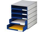 styro® Schubladenbox Styroval Pro, 5 Schubladen, offen, DIN C4, Polystyrol, öko-grau/blau