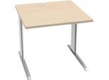 Schäfer Shop Pure Schreibtisch PLANOVA BASIC, Quadrat, C-Fuß, B 800 x T 800 x H 717 mm, Ahorn/weiß + Kabelkanal