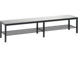 Umkleidebank Basic Plus, für Feuchträume, ohne Rückenlehne, 6-Fußgestell schwarzgrau RAL 7021, mit Schuhrost, B 1960 mm, Dekor silbergrau