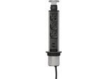 Brennenstuhl Tower Power Alu-Tischsteckdosenleiste, 3 Schutzkontaktstecker in 45°-Anordnung, 2 USB Stecker, versenkbar, 2 m Kabel, L 335 x B 85 x T 120 mm, silber/schwarz