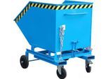 Späne-Kippbehälter Bauer SKW-ET 1000, Stahl, blau, B 1395 x T 1070 x H 1220 mm, 600 l, bis 300 kg, Rollen, manuelles Kippen, mit Einfahrttaschen