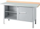 Kastenwerkbank Schäfer Shop Select PWi 150-1, Buche Multiplexplatte, mit Stahlabdeckung, bis 750 kg, B 1500 x T 700 x H 840 mm, Weißaluminium