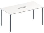 Schäfer Shop Genius Konferenztisch, 6-fach Tischanschlussfeld, Rechteck, 4-Fuß Rundrohr, B 1600 x T 800 x H 720-840 mm, weiß/weißaluminium RAL 9006