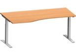 Schäfer Shop Genius Schreibtisch MODENA FLEX, Freiform links, T-Fuß Rechteckrohr, B 1800 x T 1000/800 x H 650-850 mm, Buche/weißalu