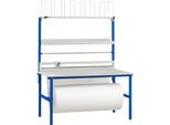 Rocholz Komplett-Packtisch I, inkl. Abrollvorrichtung und Schneidsystem, Arbeitsplatte B 1600 x T 800 mm, bis 100 kg