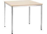 Konferenztisch, bis 4 Personen, Quadrat, 4-Fuß Quadratrohr, B 800 x T 800 x H 720 mm, Ahorn/chromsilber