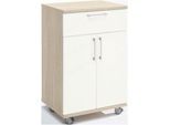 Mobiler Catering-Schrank mit Flügeltüren, B 650 x T 480 x H 1000 mm, Artic Oak-Dekor/weiß