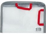 Reißverschlussbeutel FolderSys Bungee-Bag, A6, 0,20 mm, Kordel/Bordierband/Schlaufen, B 183 x H 128 mm, PVC-freie Folie, transparent-rot-grau-schwarz