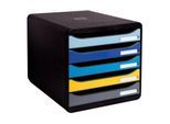 Schubladenbox Exacompta BEE BLUE Big Box, A4+, 5 mehrfarbige & halboffene Schubladen mit Auszugstopp, Griffmulde & Etikettenhalter, Blauer Engel