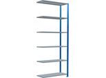 Schulte Lagertechnik Fachbodenregal Stecksystem MultiPlus250, Anbauregal, 6 Fachböden, Kreuzstrebe, B 1000 x T 400 x H 2500 mm, Enzianblau RAL 5010