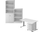Komplettangebot Schreibtisch/Container/Regalschrank/Regal ULM, lichtgrau