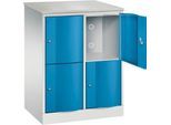 C+P Schließfachschrank Resisto, 2 Abteile, 4 Fächer, B 772 x T 540 x H 1077 mm, Lichtgrau/Lichtblau