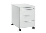 Rollcontainer 1333, 3 Schübe & 1 Utensilienauszug, abschließbar, eckige Griffe, Holz/Stahl/Kunststoff, B 434 x T 800 x H 613 mm, lichtgrau