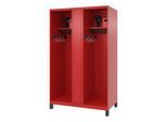 Feuerwehrspind C+P Evolo Maxi, 4 Abteile für 2 Personen, mit Helmhalter, mit Füßen, B 1200 x T 600 x H 1950 mm, RAL 3000 Feuerrot/RAL 7021 Schwarzgrau