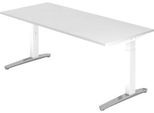 Schreibtisch TOPAS LINE, manuell höheneinstellbar, B 1800 mm, weiß/weiß/alu poliert