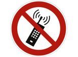 moedel Verbotsschild "Eingeschaltete Mobiltelefone verboten", nach ISO 7010, Aluminium, Ø 200 mm