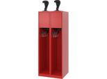 Feuerwehrspind C+P Evolo Youngster, 2 Abteile, mit Helmhalter, Bodengleiter, B 600 x T 500 x H 1530 mm, RAL 3000 Feuerrot
