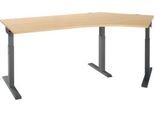 Schäfer Shop Select Winkelschreibtisch ERGO-T 2.0, 135° Winkel, Ansatz rechts, T-Fuß, B 2165 x T 800 x H 675-895 mm, Ahorn/anthrazit