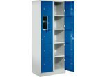 Verteilerschrank, mit Zentraltür, Abteilbreite innen 350 mm, Breite 700 mm, 10 Fächer, enzianblau