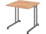 Schreibtisch Breno, manuelle Höheneinstellung, horizontaler Kabelkanal, B 800 x T 800 x H 680-820 mm, Spanplatte & Stahl, Asteiche/Graphit