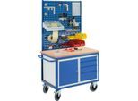 Werkbankwagen Profi, 1 Schrank, 4 Schubladen, 2 Lochmodulplatten, 1 Schlitzmodulplatte
