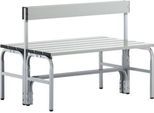 Umkleidebank, Edelstahlrohr/Alu, doppelt mit Rückenteil, 1015 mm breit, weißalu