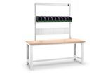 Systemwerkbank Bott cubio, mit Aufnahmerahmen, Schubladen, Buche-Multiplexplatte, bis 800 kg, B 2000 x T 750 mm, Lichtgrau