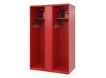 Feuerwehrspind C+P Evolo Maxi, 4 Abteile für 2 Personen, mit Helmhalter, Bodengleiter, B 1200 x T 500 x H 1850 mm, RAL 3000 Feuerrot