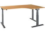 Schäfer Shop Select Winkelschreibtisch ERGO-T 2.0, elektrisch höhenverstellbar, 90° Winkel rechts, T-Fuß, B 2000 mm, Buche/anthrazit