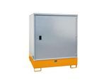 Gefahrstoffschrank BAUER GS-3, Stahlblech, unterfahrbar, für 4 x 200 l Fässer, B 1475 x T 1460 x H 1805 mm, orange