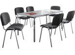 Sparset Stapelstühle ISO BASIC, Bezug anthrazit, 6 Stück + Tisch, B 1600 x T 800 mm, lichtgrau