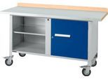 Mobile Werkbank Schäfer Shop Select PWi 150-1, Buche-Dekor Multiplexplatte, mit Stahlabdeckung, bis 400 kg, B 1500 x T 700 x H 840 mm