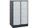 C+P Schließfachschrank Resisto, 2 Abteile, 6 Fächer, B 772 x T 640 x H 1255 mm, Anthrazitgrau/Lichtgrau
