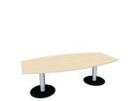 Konferenztisch, bis 8 Personen, Boot, Tellerfuß, B 2400 x T 800/1200 x H 720 mm, Ahorn/weißaluminium
