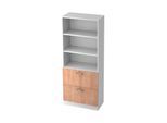 Regalschrank TARVIS, 5 OH, 2 HR-Auszüge, 60 kg, abschließb., 2 Fachböden, B 800 x T 420 x H 2004 mm, weiß/Nussb.-Dekor