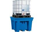 IBC - und KTC-Station asecos, für 1 Container, 1100 l, 1600 kg, Stellfläche, unterfahrbar, B 1430 x T 1430 x H 965 mm, Polyethylen, blau