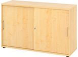 Schiebetürschrank Breno, abschließbar, Spanplatte, melaminharzbeschichtet, B 1200 x T 400 x H 748 mm, 2 Ordnerhöhen, Ahorn/Ahorn