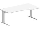 Schäfer Shop Pure Schreibtisch PLANOVA BASIC, Freiform, Ansatz rechts, C-Fuß, B 1800 x T 1000/800 x H 717 mm, weiß + Kabelkanal