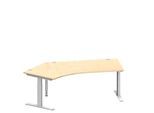 Schäfer Shop Genius Winkelschreibtisch MODENA FLEX, 135° Winkel links, T-Fuß Rechteckrohr, B 2165 x T 800/800 x H 650-850 mm, Ahorn/weißalu