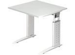 Schreibtisch TARVIS, C-Fuß, Quadrat, B 800 mm, Gestell weiß, höhenverstellbar, lichtgrau
